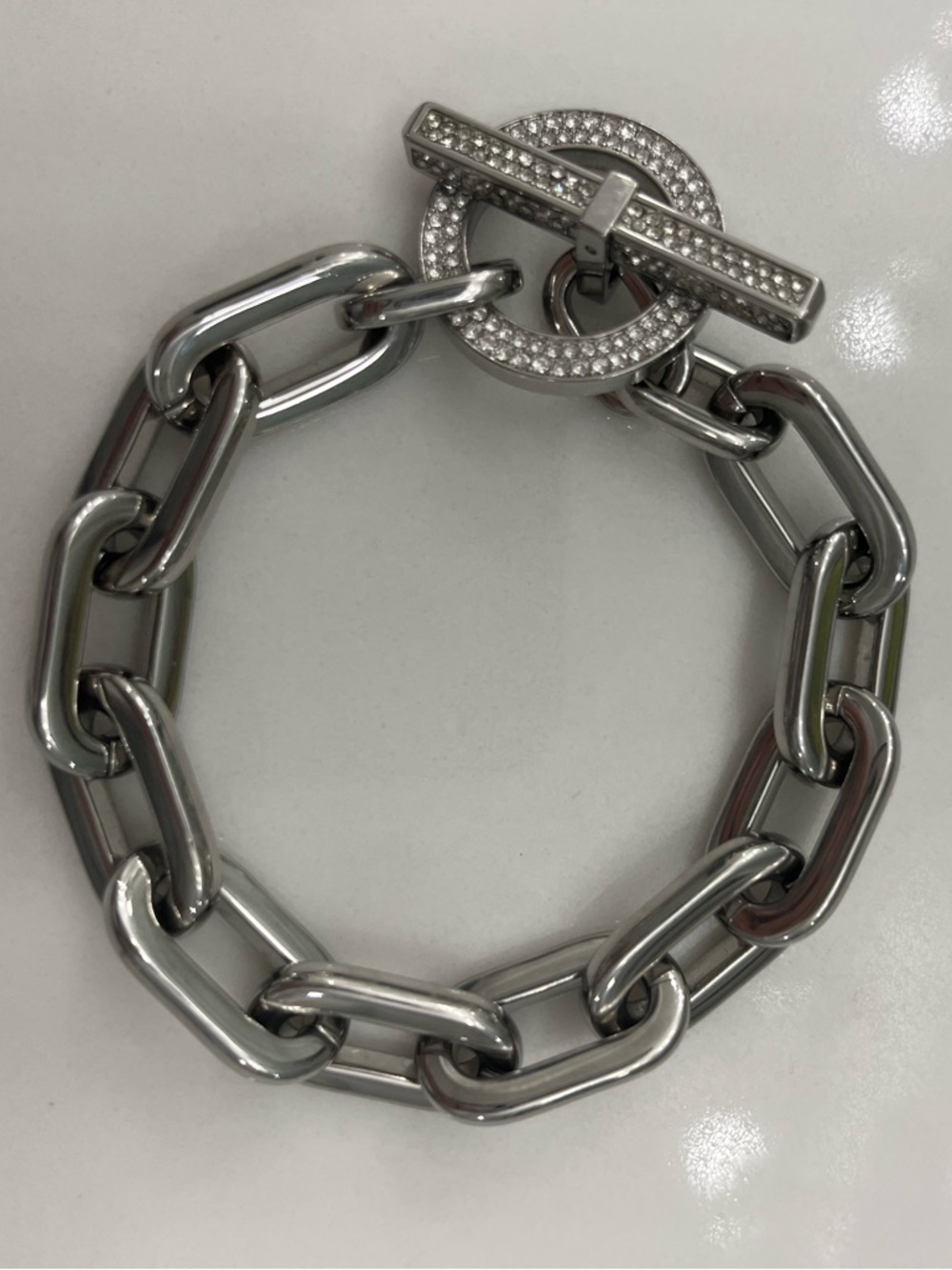 Michael Kors Silver Crystal Toggle Chain Bracelet NWOT Never Worn